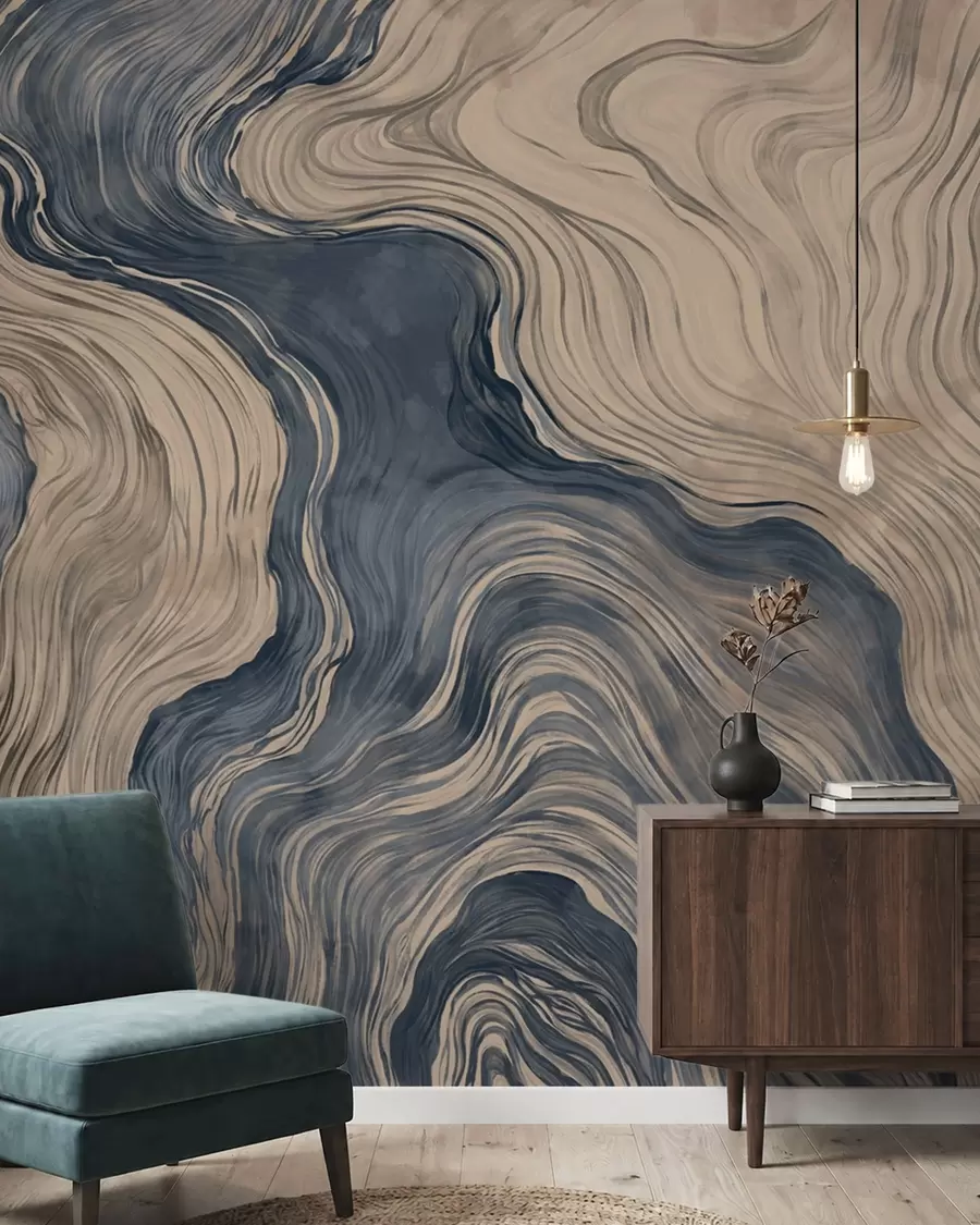 wall murals Апстрактни узорак са линеарним дизајном дрвета у нијансама плаве w05729v1
