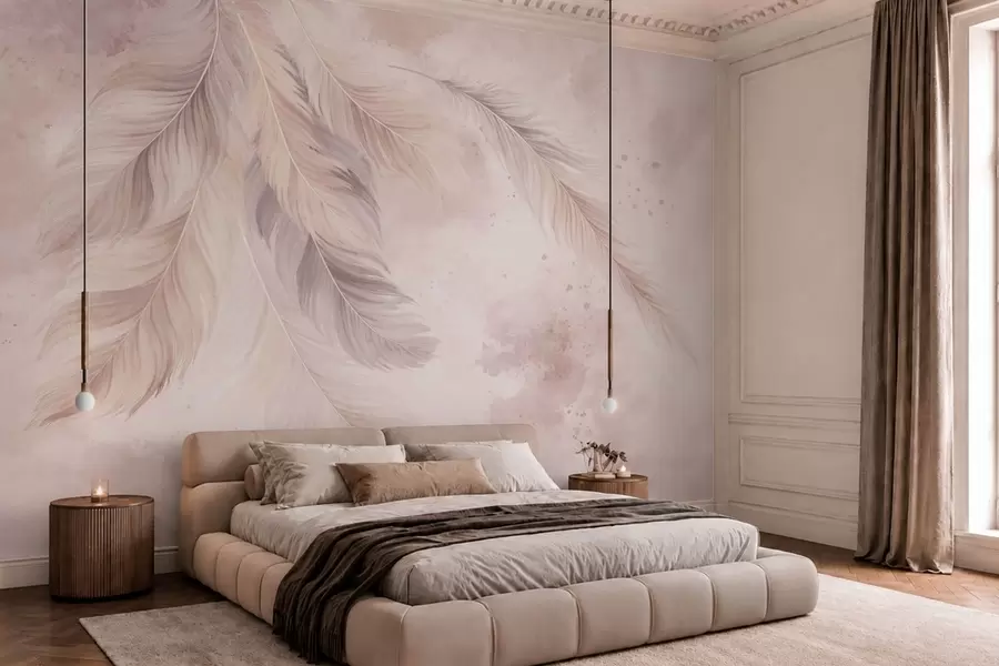 wall murals Нежно перје на пастелној акварелној позадини w05737