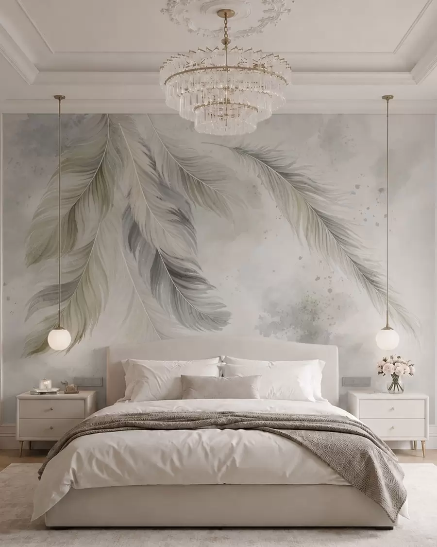 wall murals Светло перје на мекој акварелној позадини w05737v1