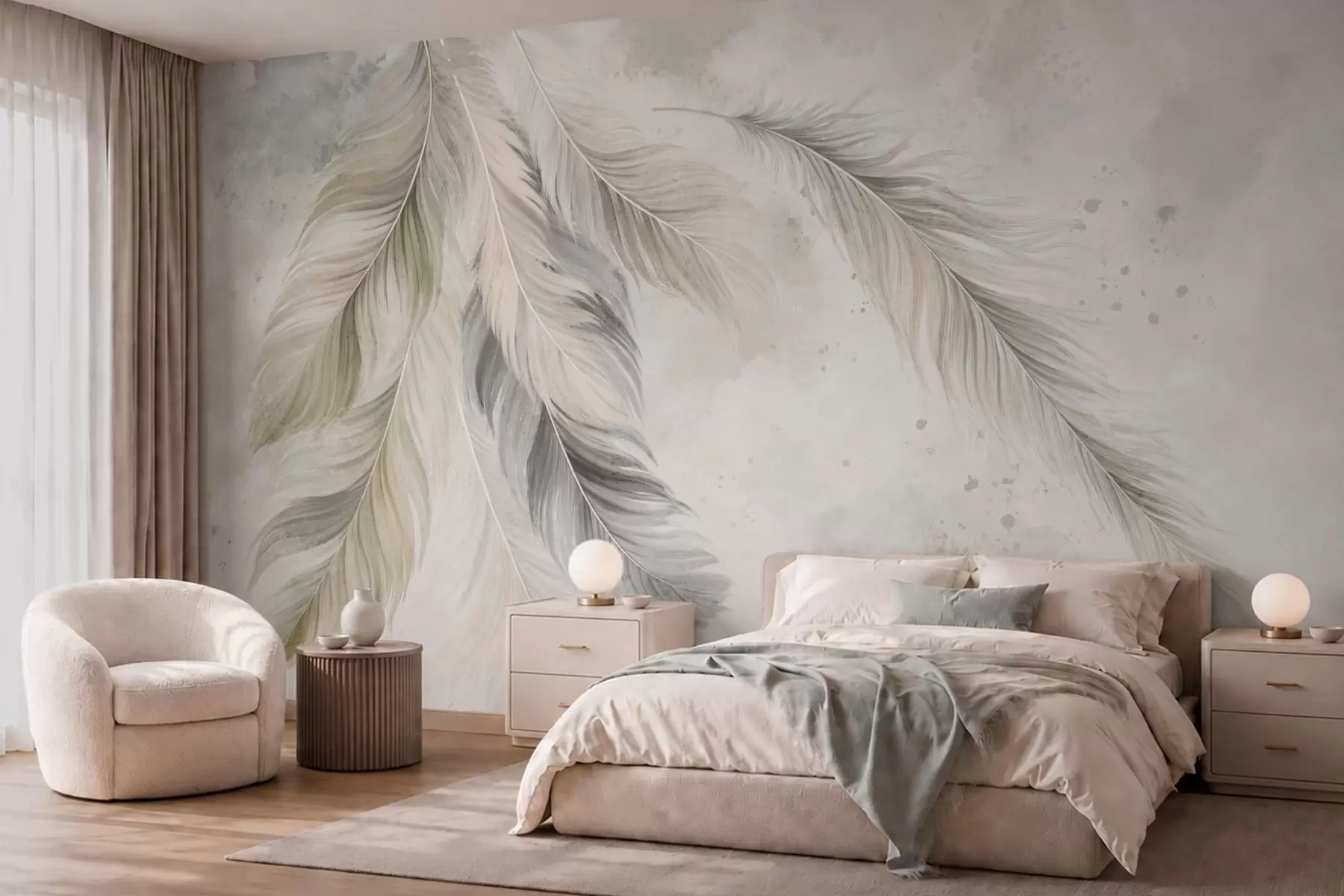 wall murals Светло перје на мекој акварелној позадини w05737v1