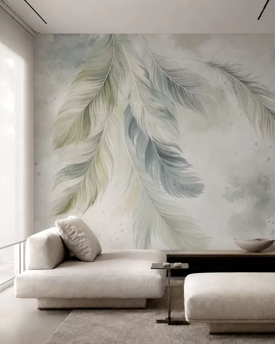 wall murals Светло перје на нежној акварелној позадини w05737v2