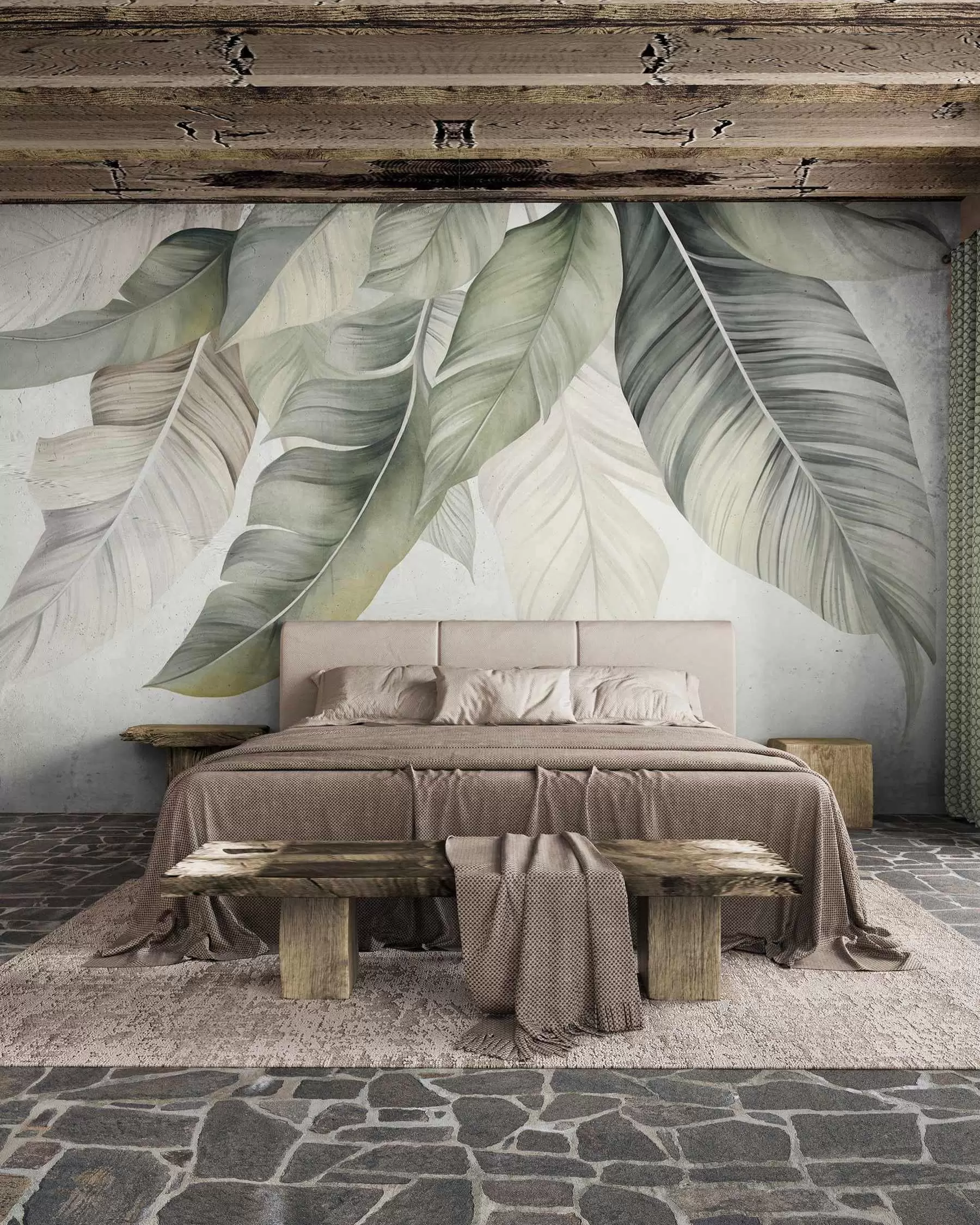 wall murals Žilasti listovi banane w09941