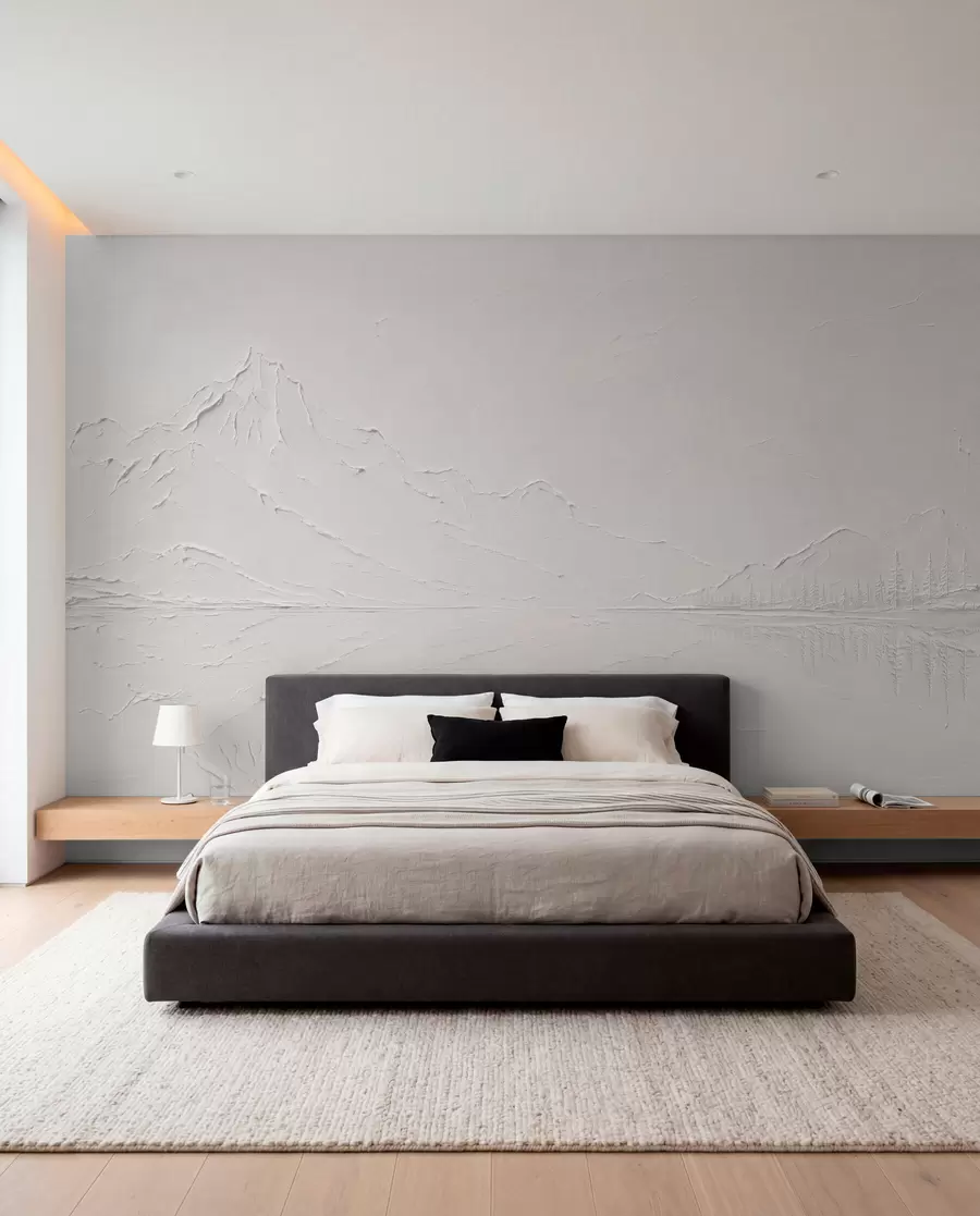 wall murals Рељефни планински пејзаж са мирним одразом воде w05739