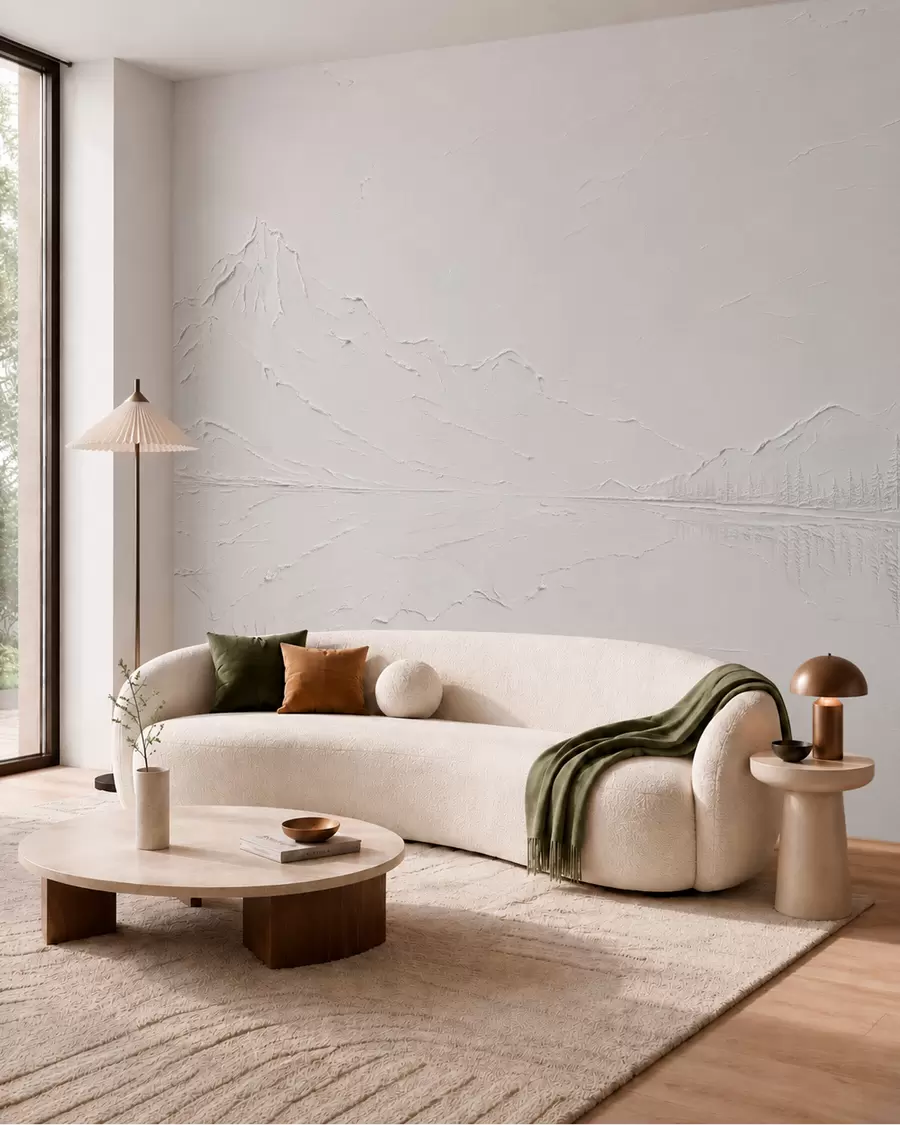 wall murals Рељефни планински пејзаж са мирним одразом воде w05739