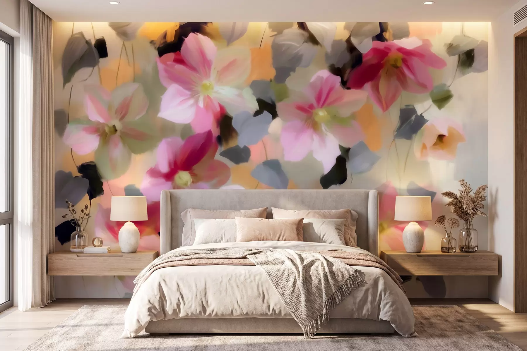 wall murals Светла и прозрачна композиција са висећим цвећем у стилу акварела w09931
