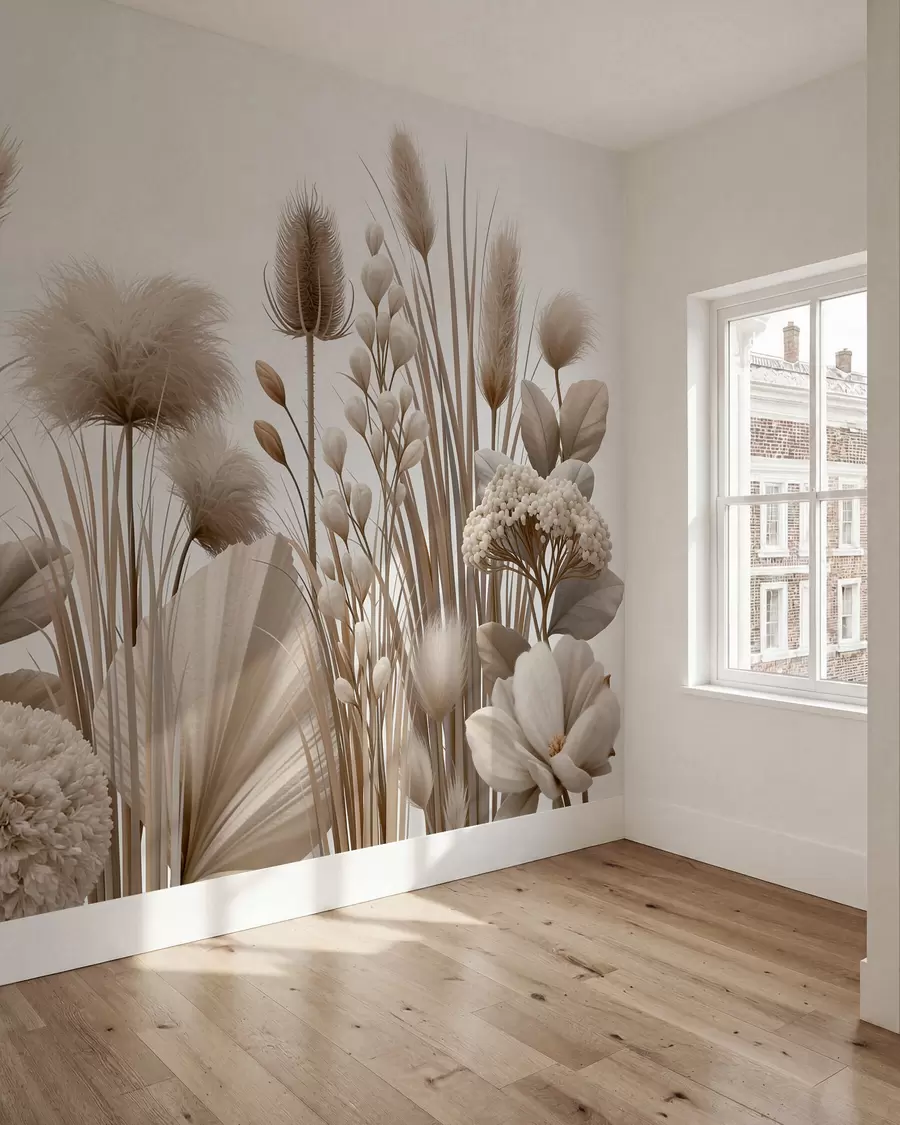 wall murals Високо беж сушено цвеће у неутралним беж тоновима w09932