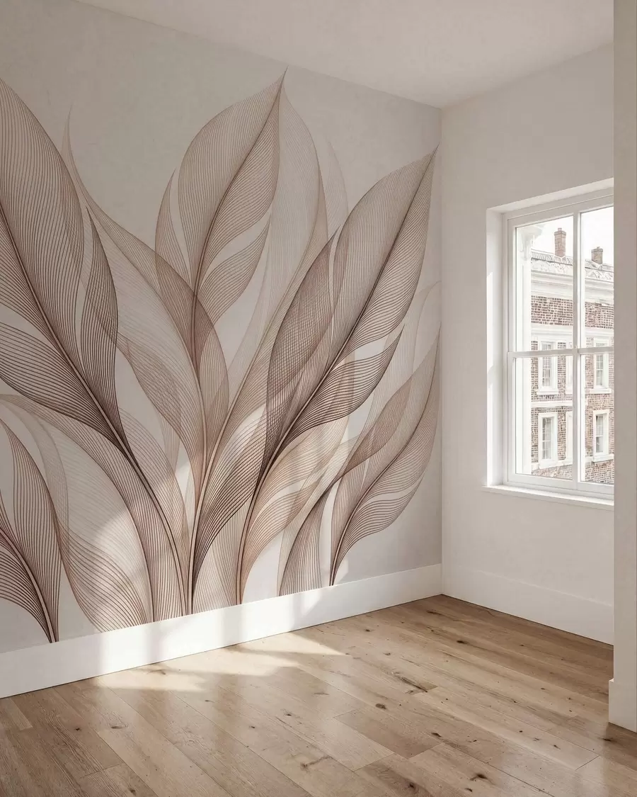 wall murals Елегантна ботаничка композиција са великим стилизованим листовима w09944