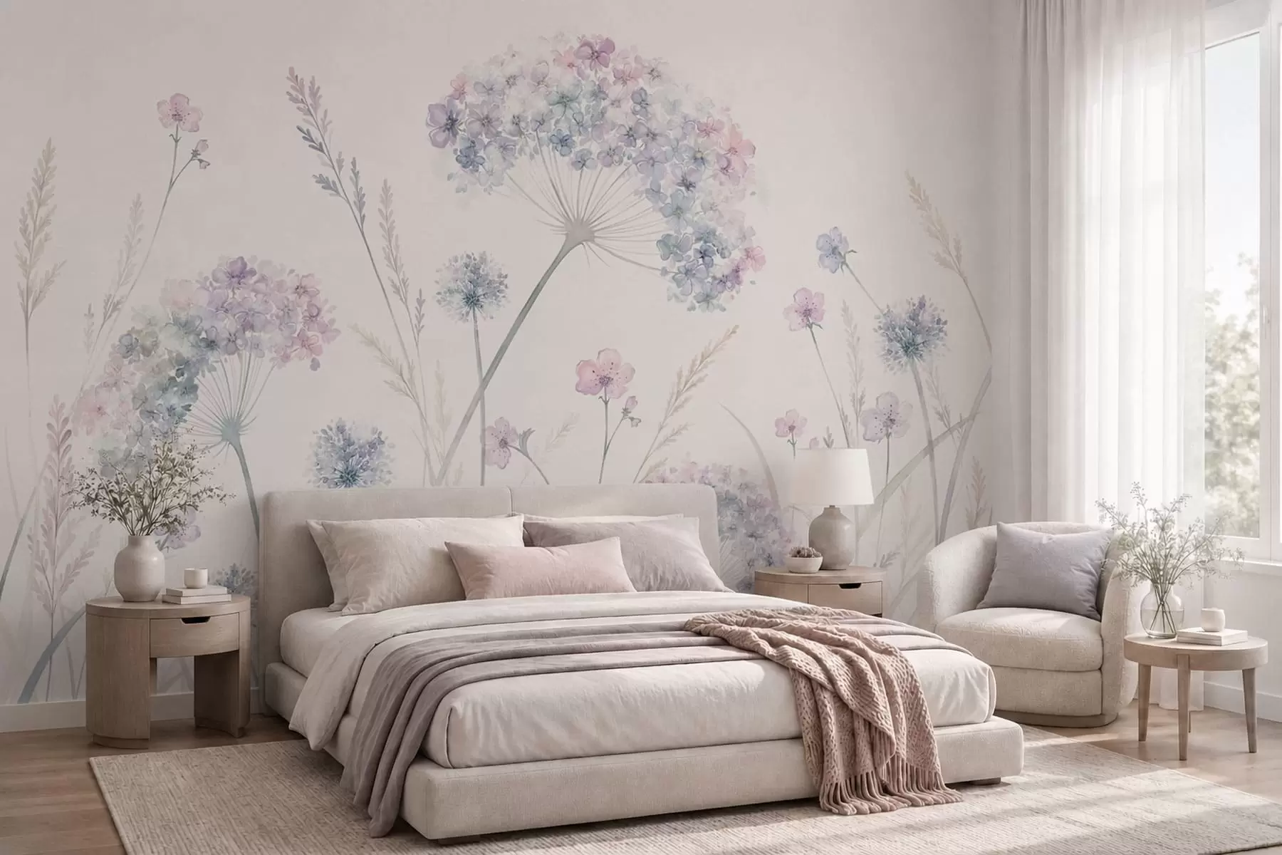 wall murals Ливадско цвеће у нежним плавим и јоргованим тоновима w05731