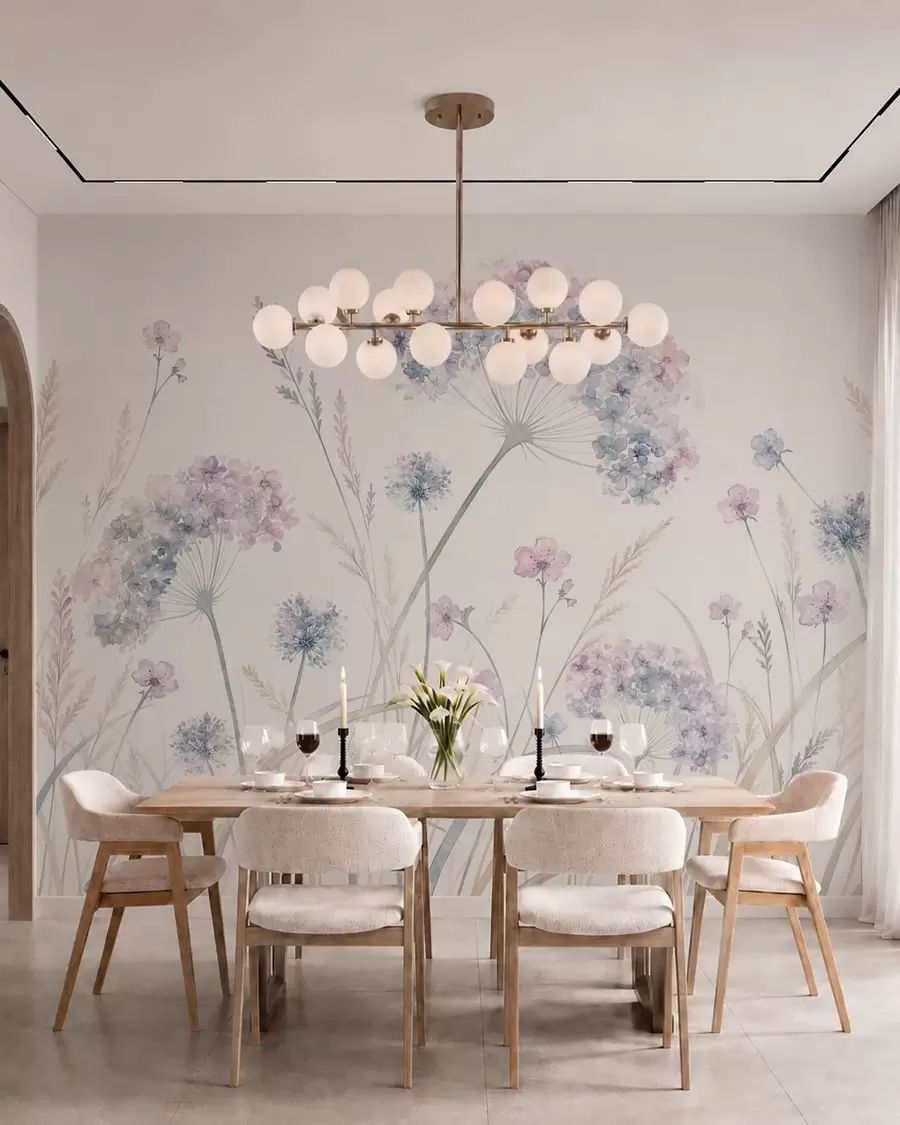 wall murals Ливадско цвеће у нежним плавим и јоргованим тоновима w05731