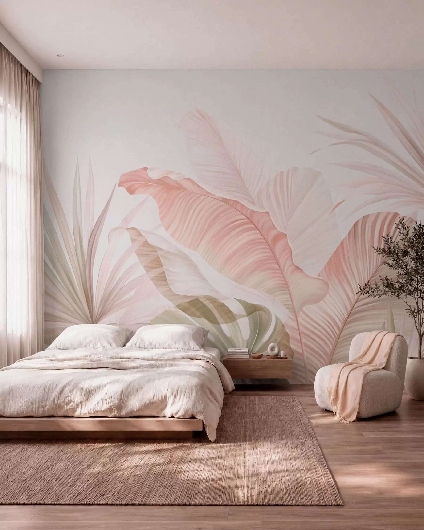wall murals Меко тропско лишће у пастелним тоновима w05810