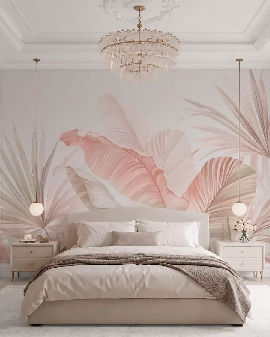 wall murals Меко тропско лишће у пастелним тоновима w05810