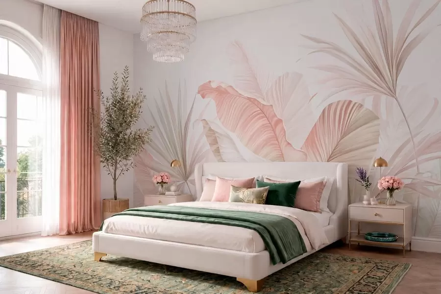 wall murals Меко тропско лишће у пастелним тоновима w05810