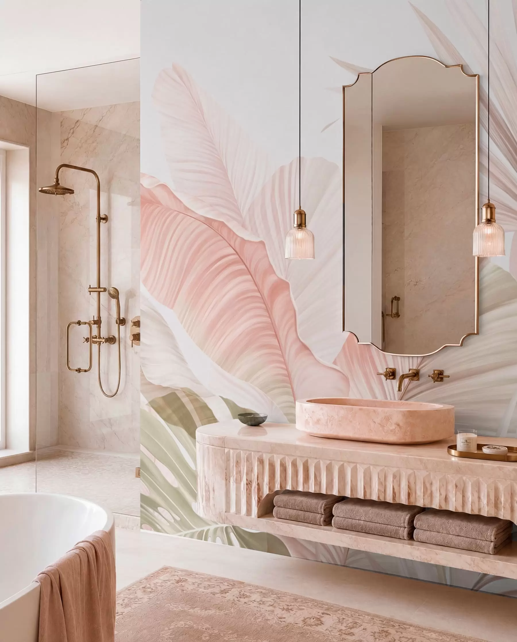 wall murals Меко тропско лишће у пастелним тоновима w05810