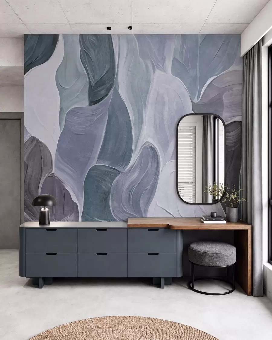 wall murals Апстрактни облици у пригушеним плавим и сивим тоновима, имитација потеза четкицом w09908v1