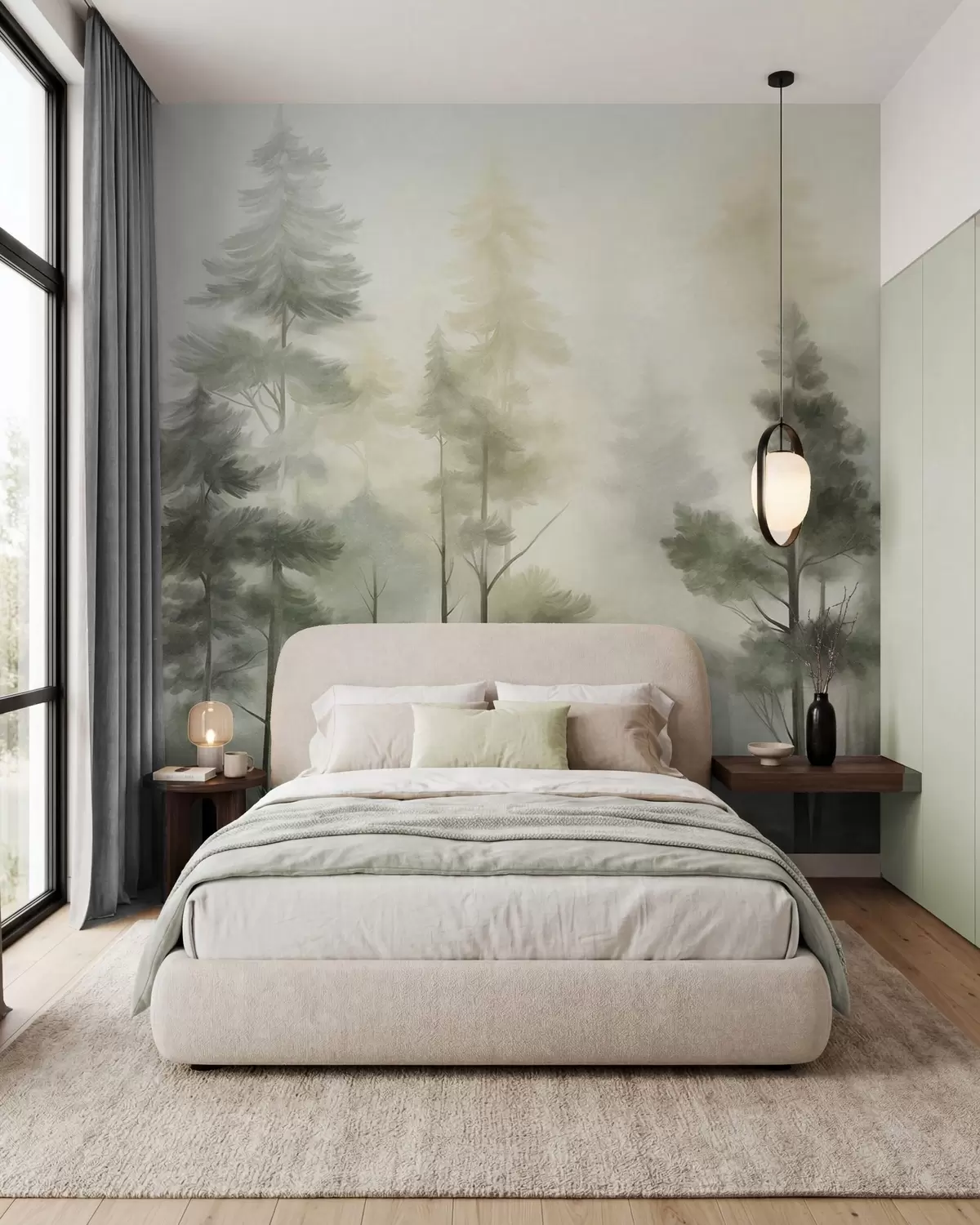 wall murals Borovi u zlatnoj magli w09982v2