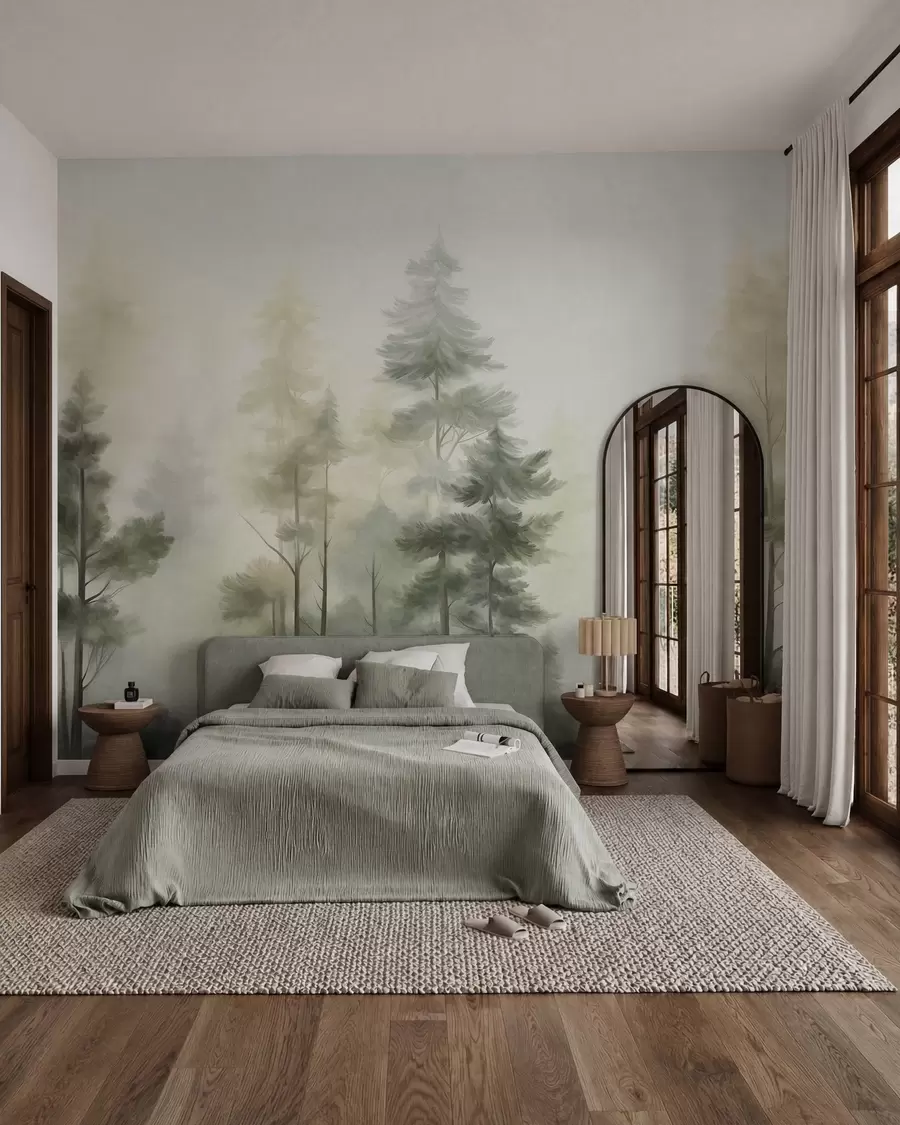 wall murals Borovi u zlatnoj magli w09982v2