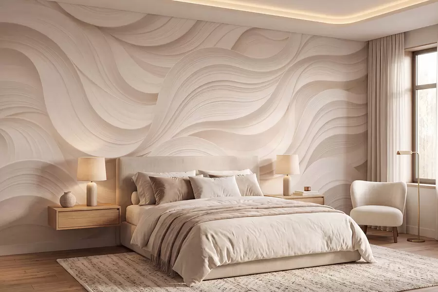 wall murals Апстрактни таласасти беж таласи у 3Д стилу w09957