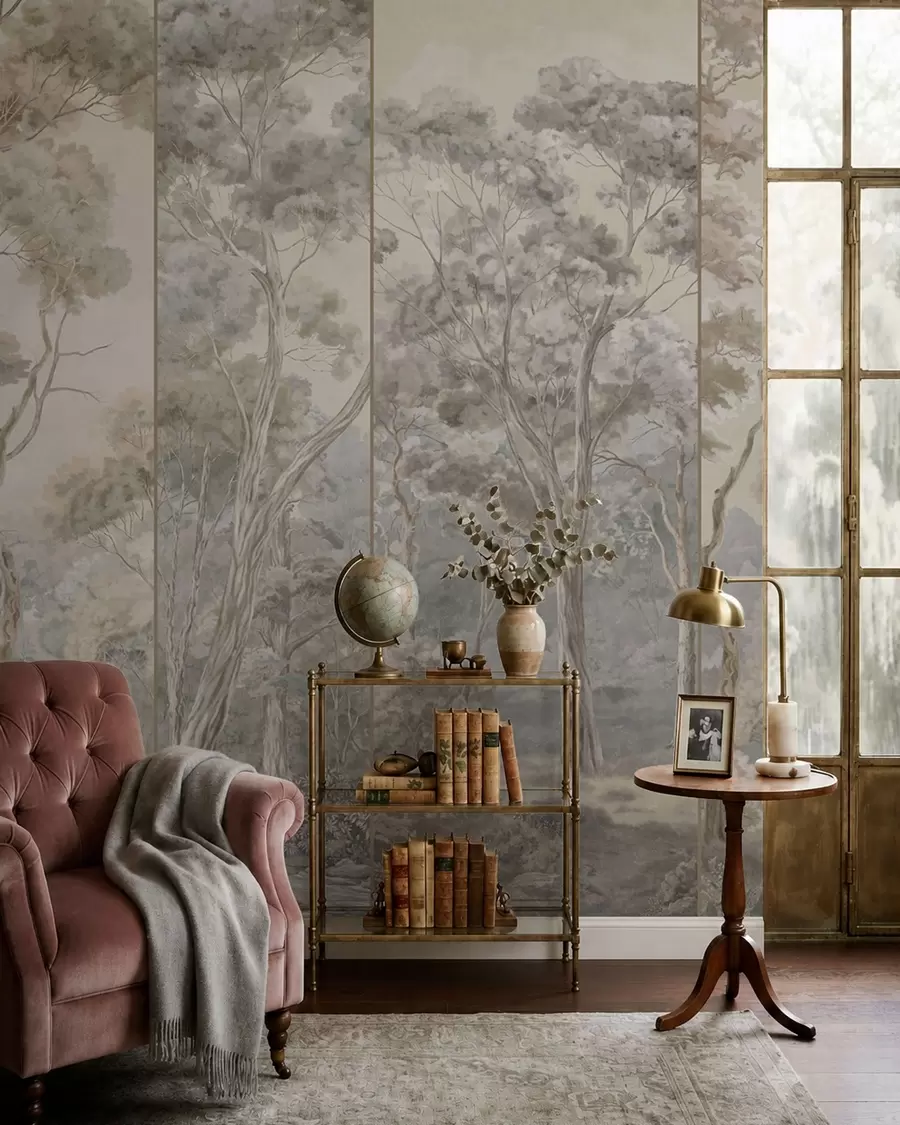 wall murals Панорамска шума са високим дрвећем у меким тоновима w05811v2