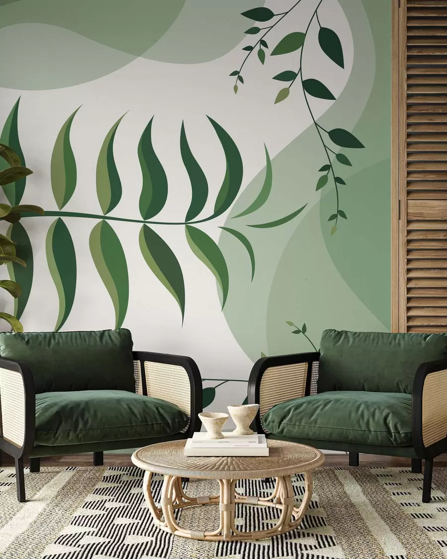 wall murals Закривљени лист папрати у нијансама зелене w05756