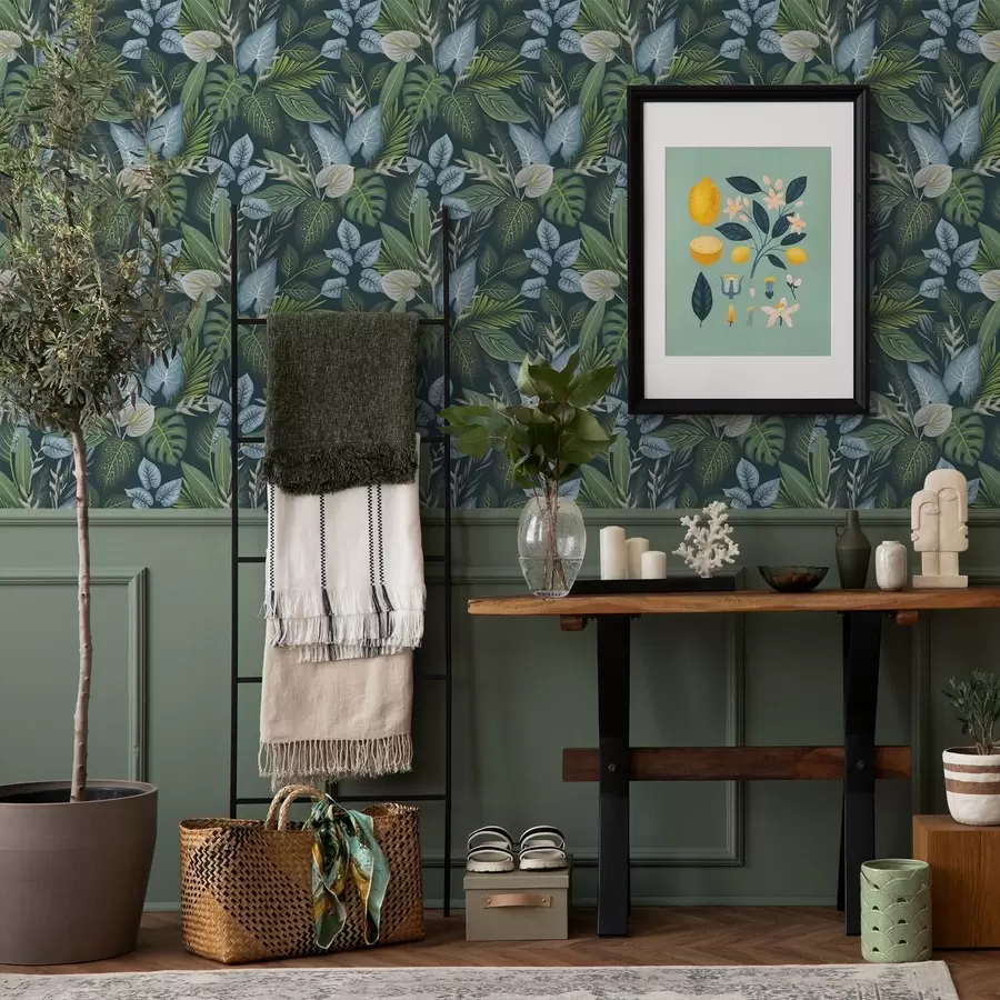 wall murals Тропско лишће на тамној позадини a01233