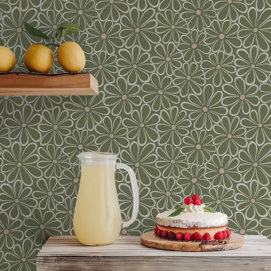 wall murals Велико оцртано цвеће на зеленој позадини a01234