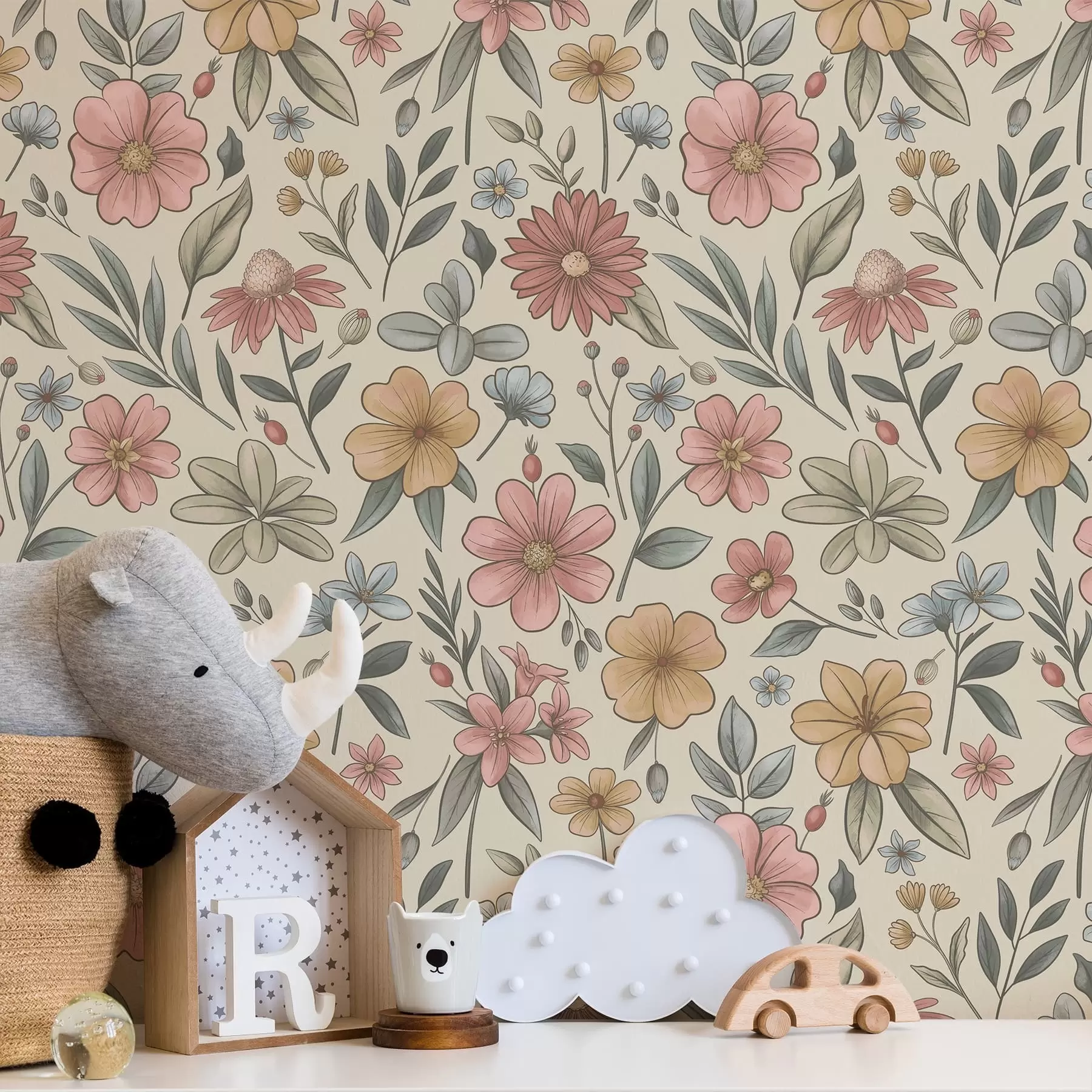wall murals Пастелно дивље цвеће и лишће a01243