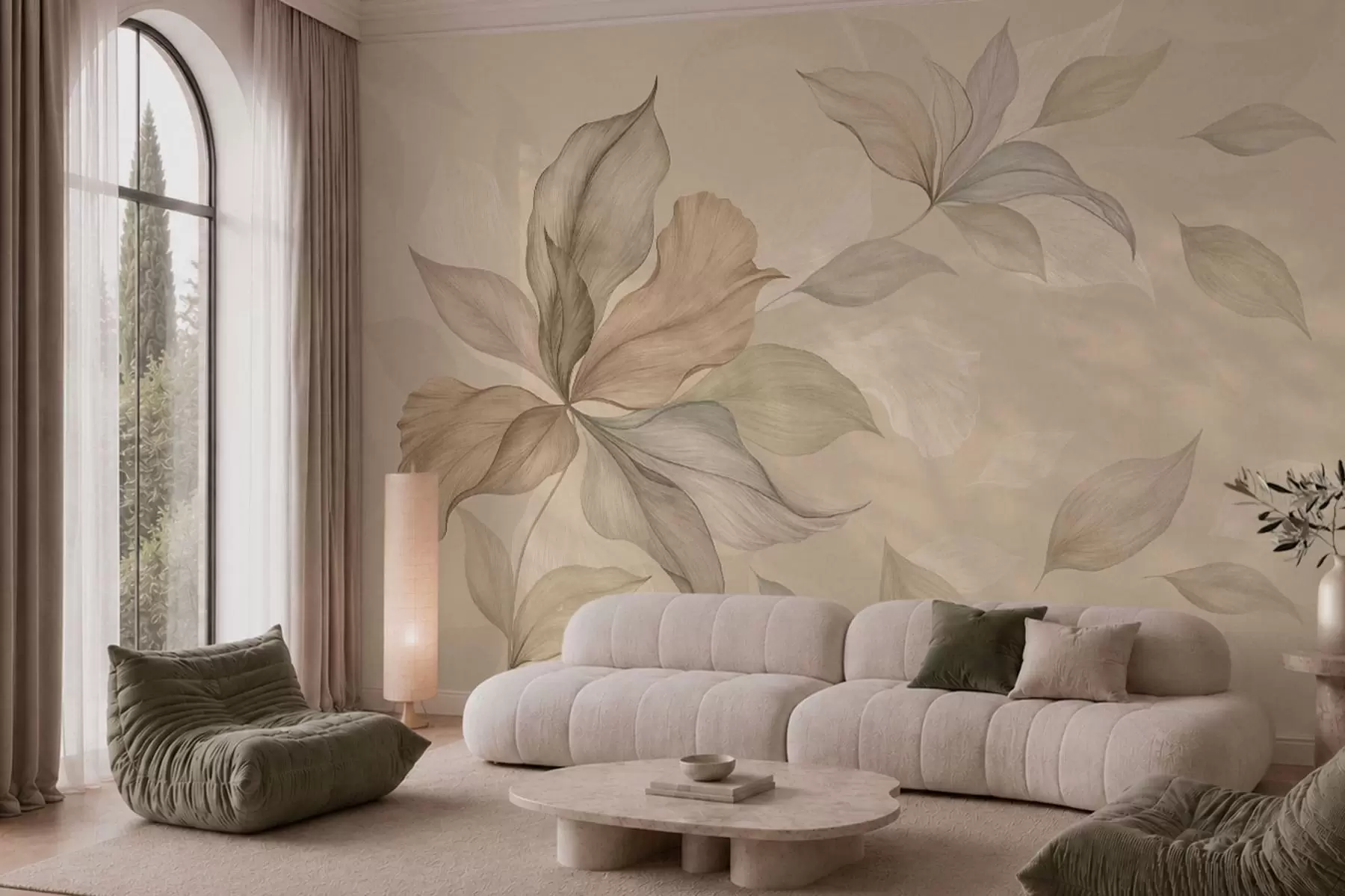 wall murals Велики декоративни листови на топлој позадини w05733