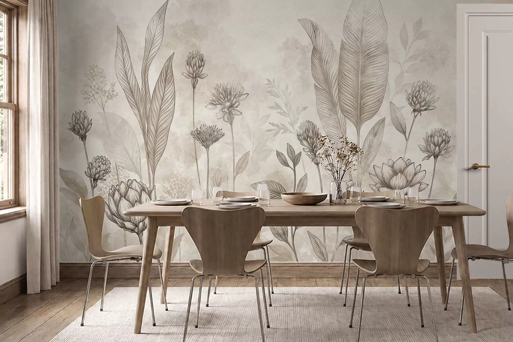 wall murals Ботаничка композиција са цвећем и лишћем w05802