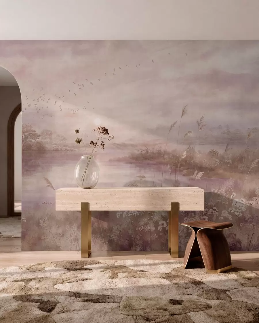 wall murals Ружичасто језеро са дивљим цвећем w05813v1