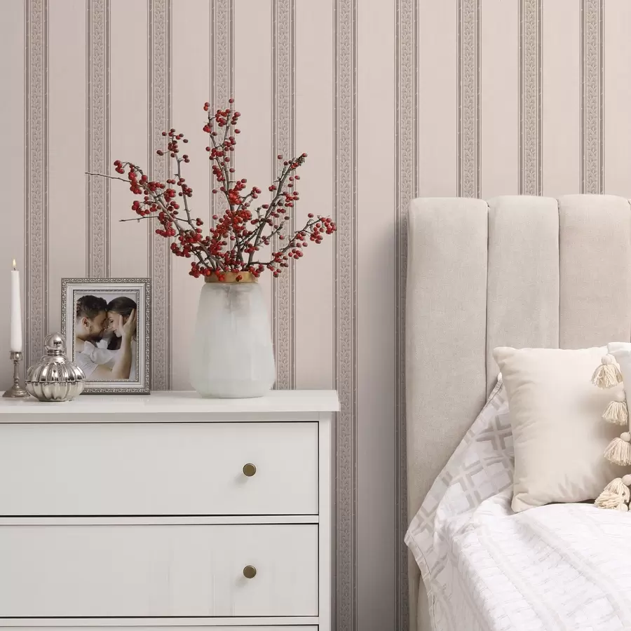 wall murals Нежне ружичасте и беж пруге са лишћем a01249