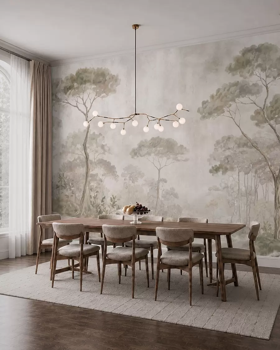 wall murals Магловита шума поред мирне воде у меким природним пастелним тоновима w05817
