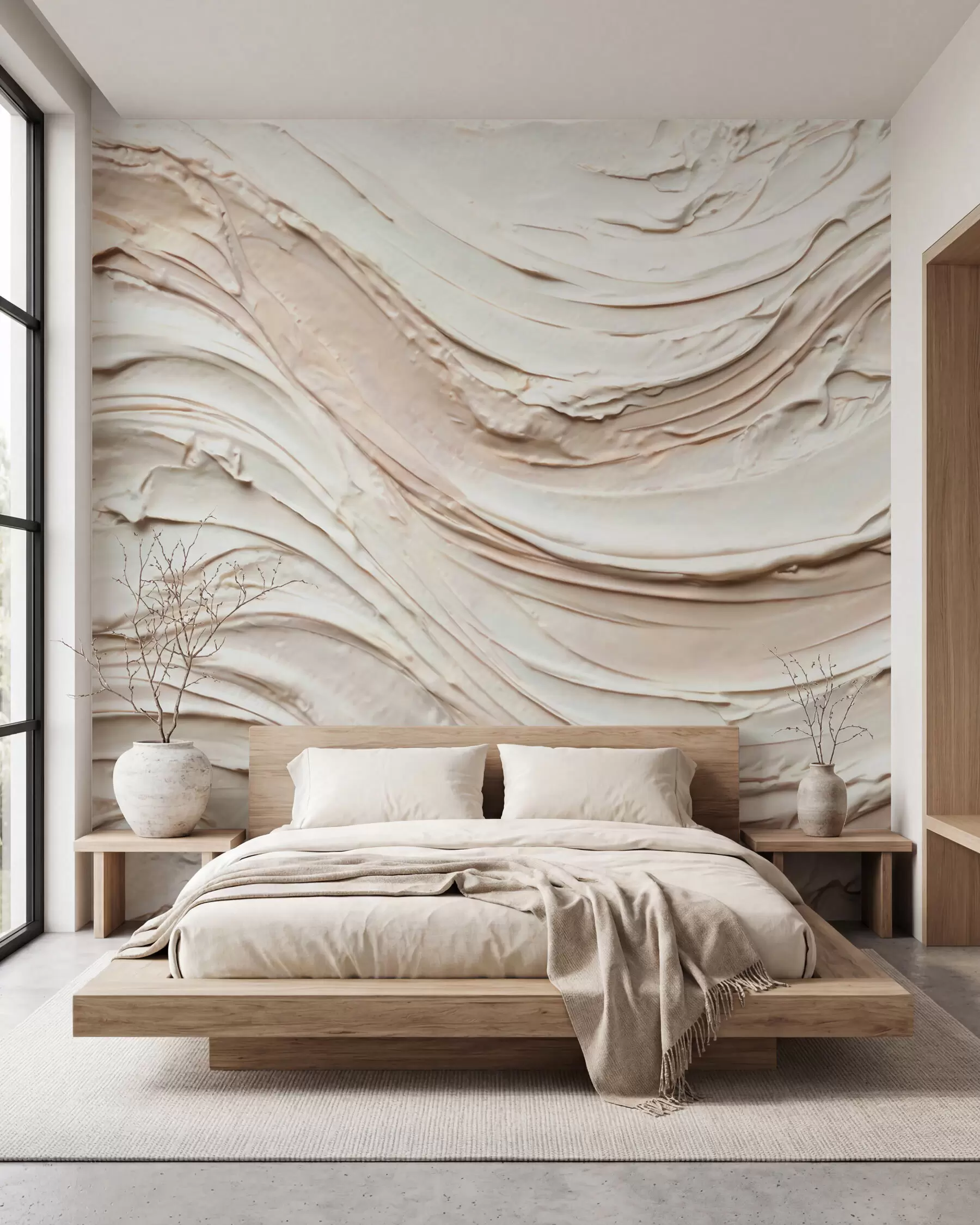 wall murals Топли кремасто-бресквасти таласи који имитирају текстурирани малтер, апстрактни w09990