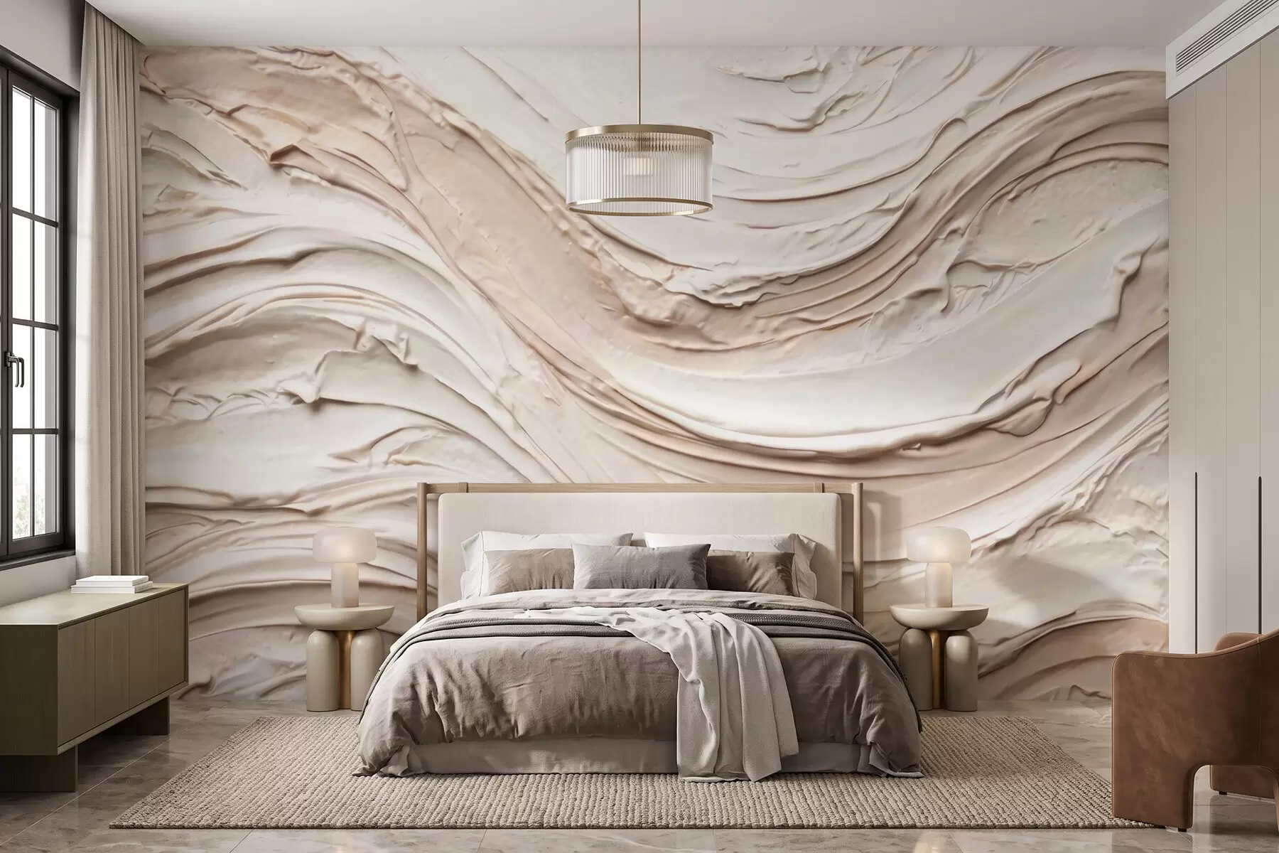 wall murals Топли кремасто-бресквасти таласи који имитирају текстурирани малтер, апстрактни w09990
