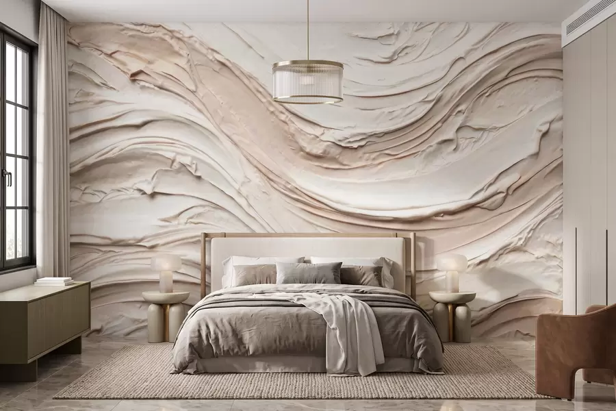 wall murals Топли кремасто-бресквасти таласи који имитирају текстурирани малтер, апстрактни w09990