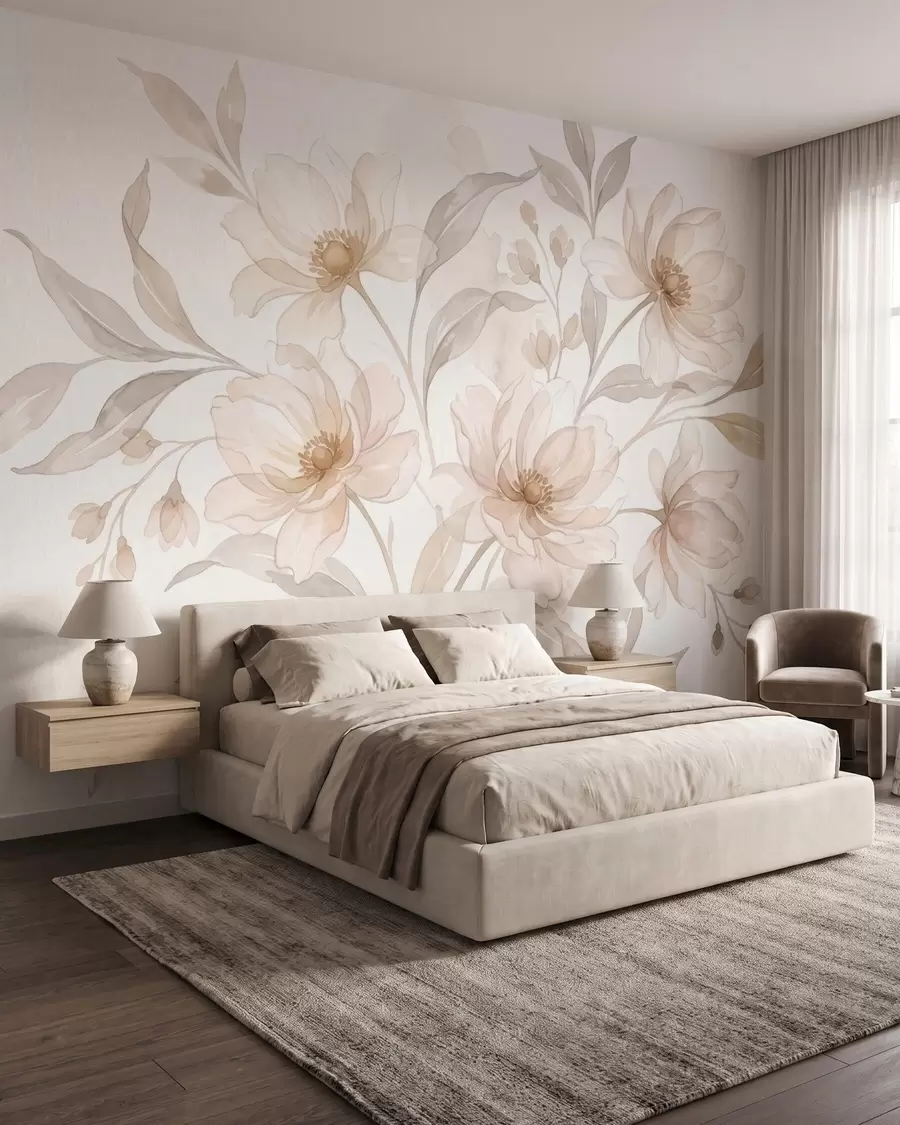 wall murals Прозрачни божури у нежним пудерасто-беж тоновима w10002