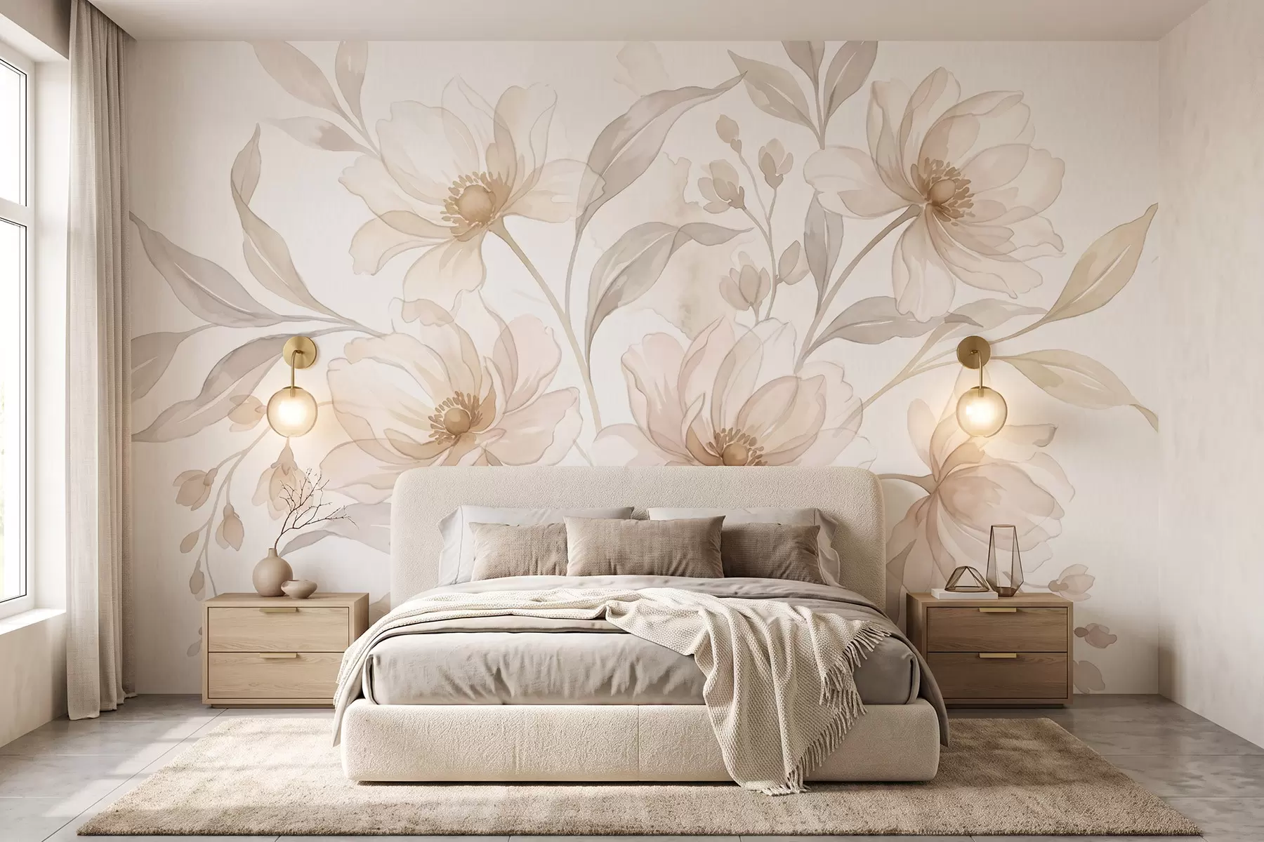 wall murals Прозрачни божури у нежним пудерасто-беж тоновима w10002