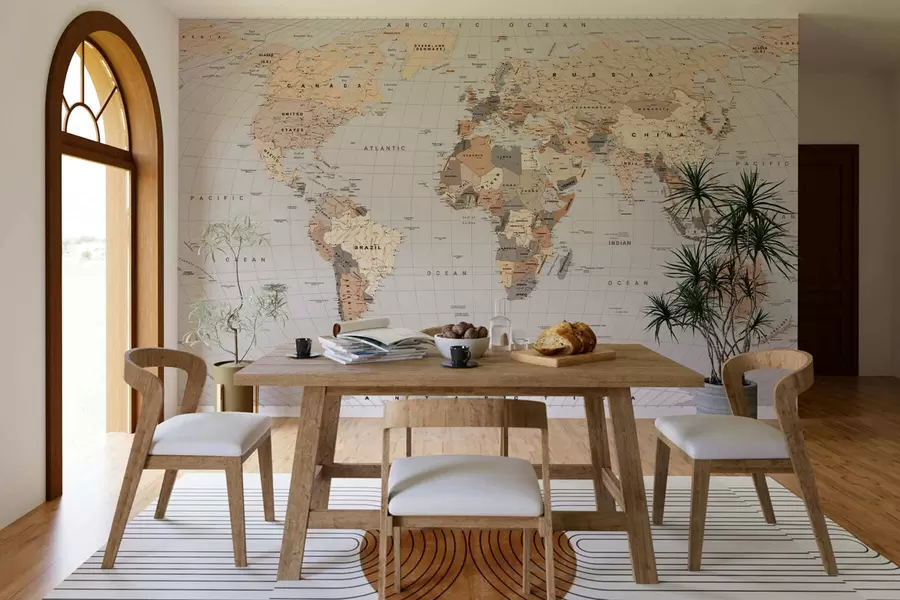 wall murals Беж политичка мапа света са заставама на енглеском језику c00016env1