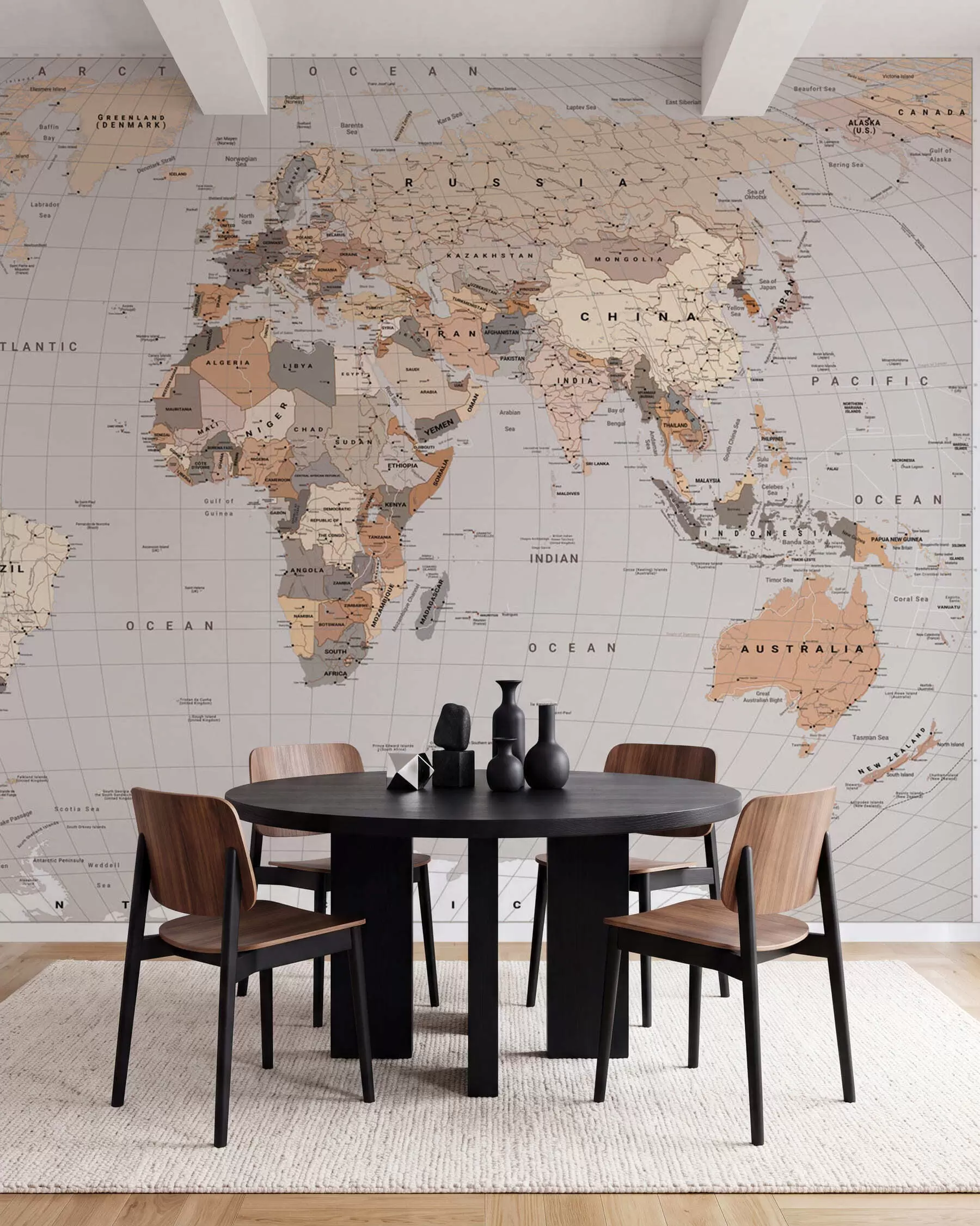 wall murals Беж политичка мапа света са заставама на енглеском језику c00016env1