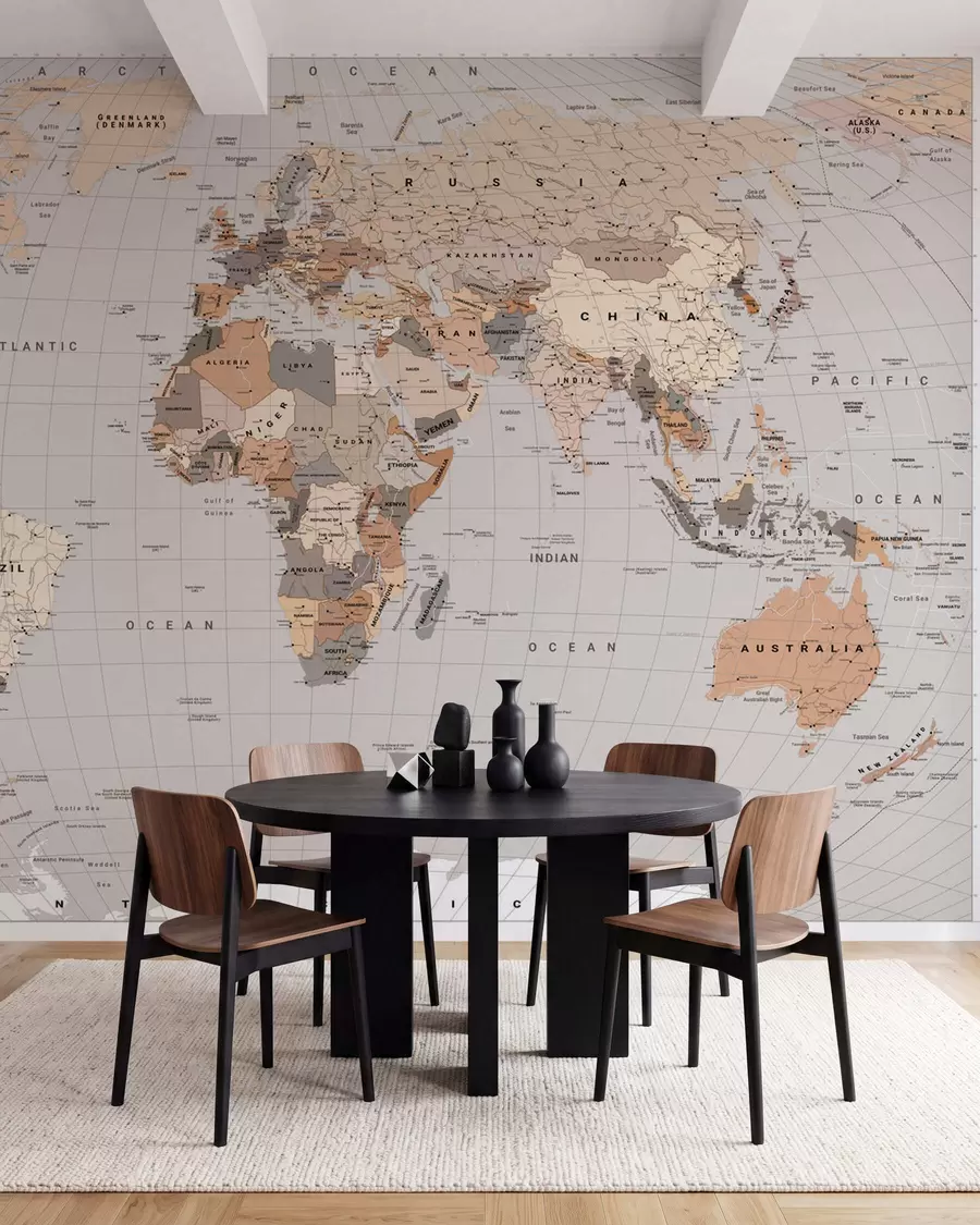 wall murals Беж политичка мапа света са заставама на енглеском језику c00016env1