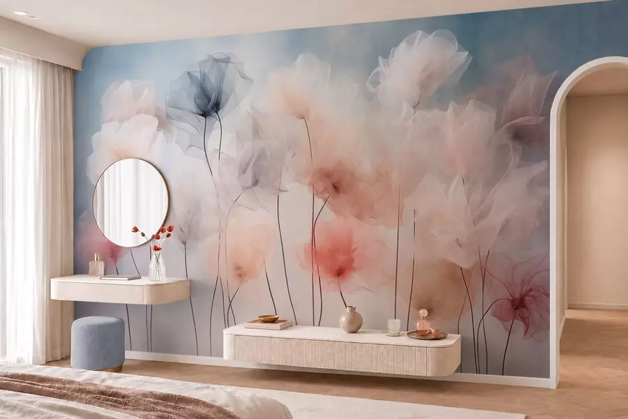 wall murals Прозрачно цвеће у нежним пастелним нијансама w05818