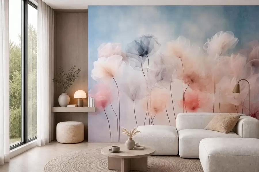 wall murals Прозрачно цвеће у нежним пастелним нијансама w05818