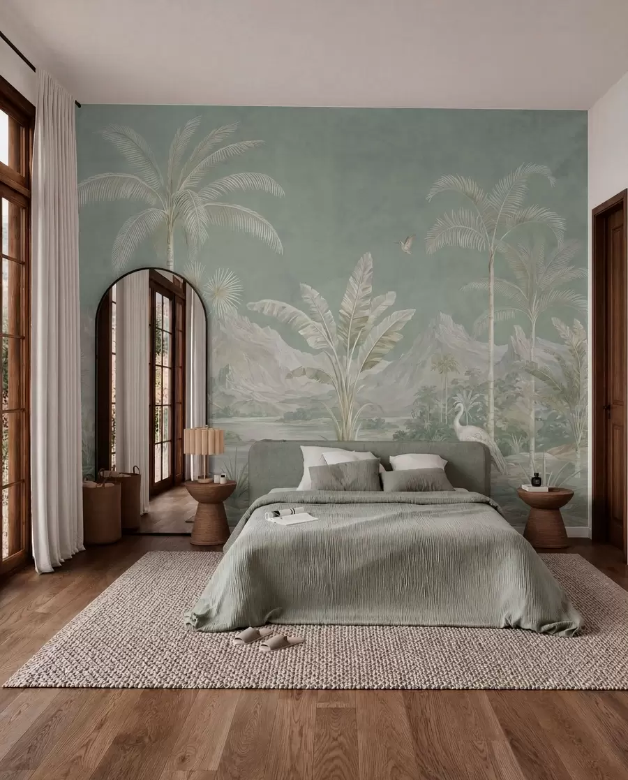 wall murals Тропски пејзаж у меким зеленим тоновима w05819