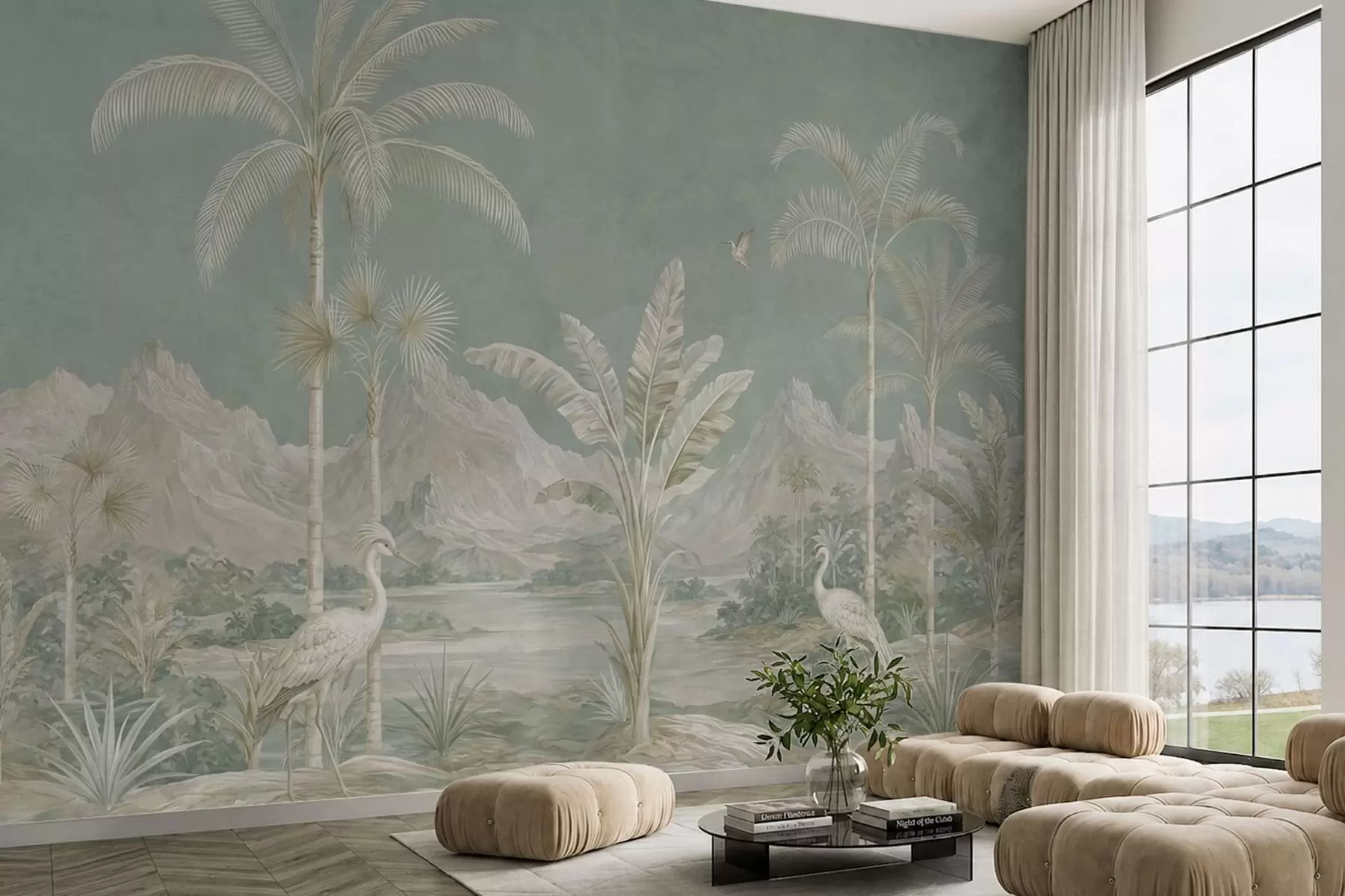 wall murals Тропски пејзаж у меким зеленим тоновима w05819