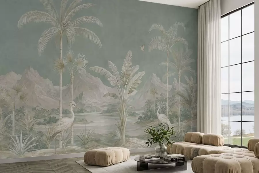 wall murals Тропски пејзаж у меким зеленим тоновима w05819