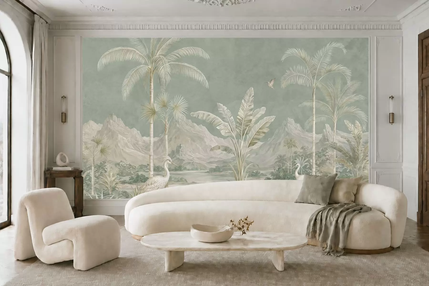 wall murals Тропски пејзаж у меким зеленим тоновима w05819