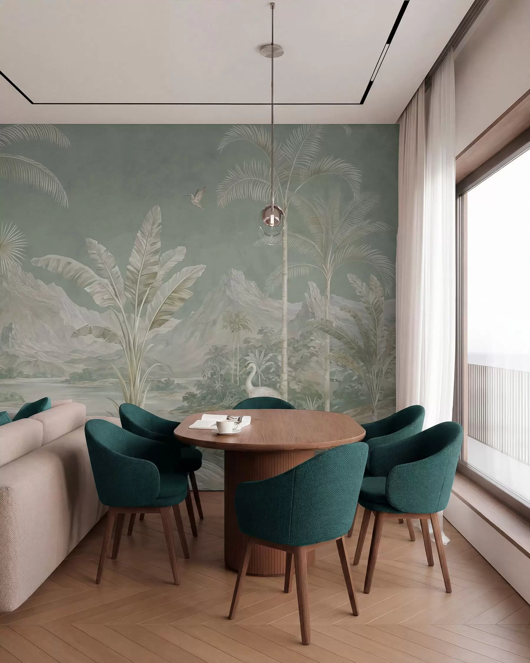 wall murals Тропски пејзаж у меким зеленим тоновима w05819