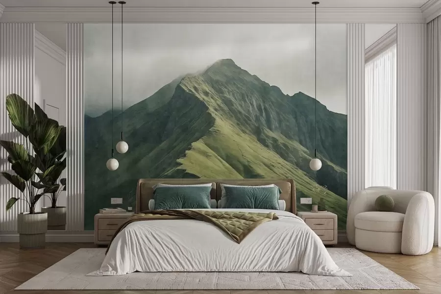 wall murals Планински малахит са зеленим падинама и врхом обавијеним меком маглом w05820