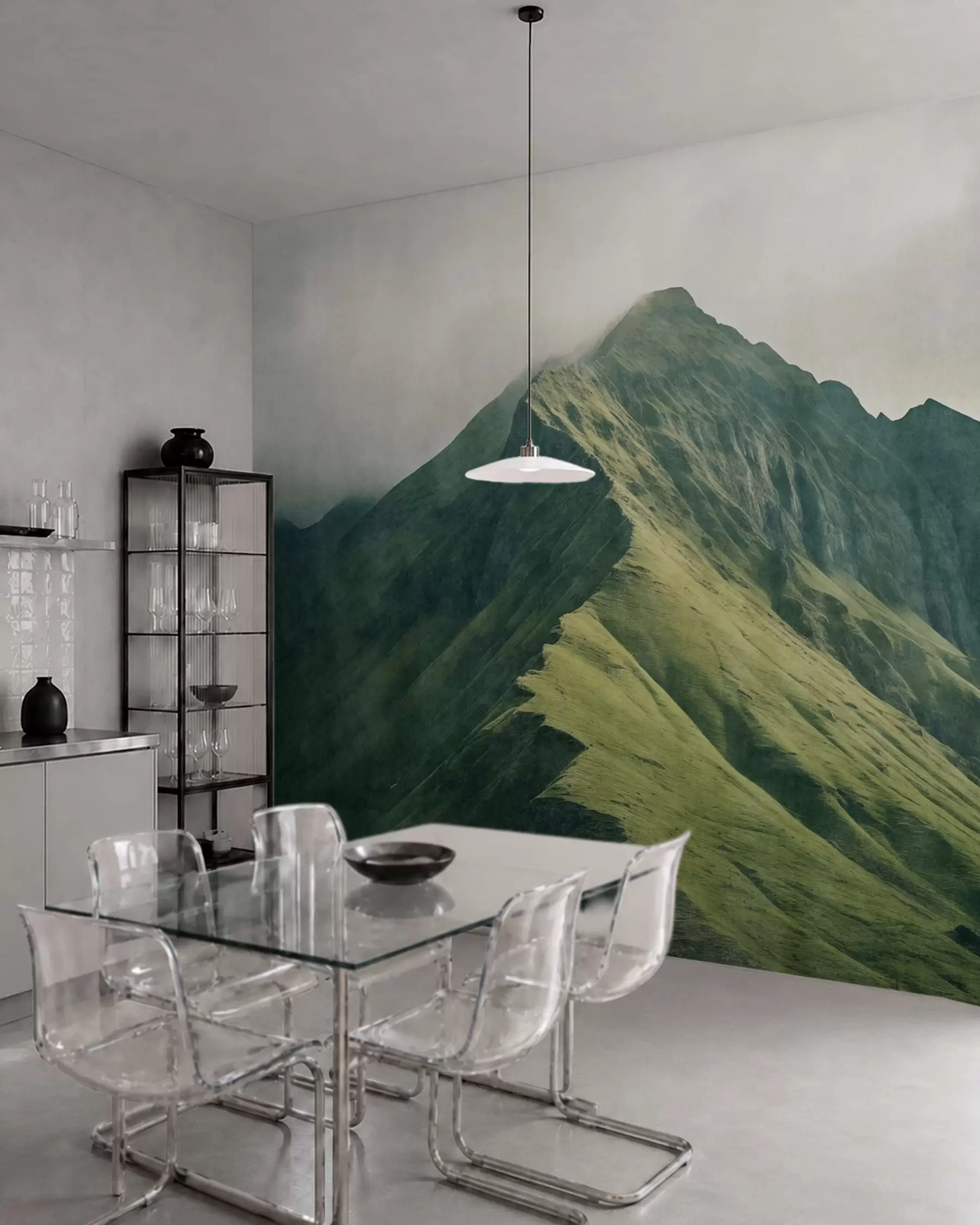 wall murals Планински малахит са зеленим падинама и врхом обавијеним меком маглом w05820