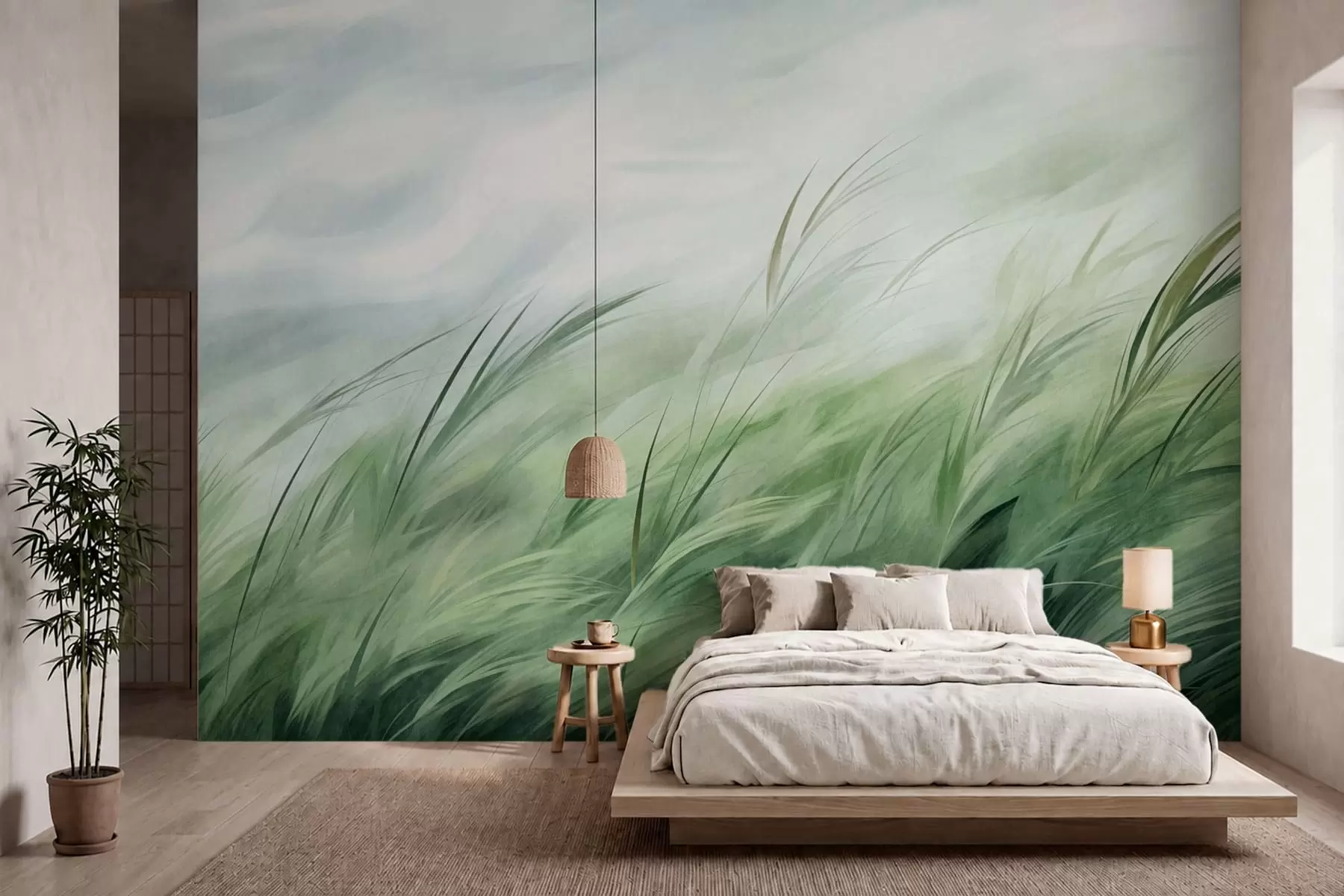 wall murals Жалфија зелена са нежним травама које се благо савијају на тихом поветарцу w05853