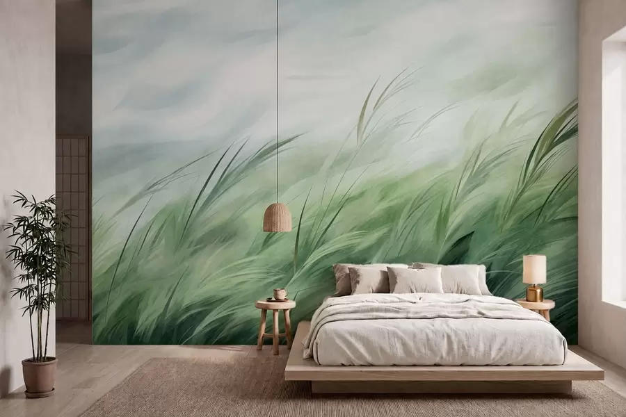 wall murals Жалфија зелена са нежним травама које се благо савијају на тихом поветарцу w05853